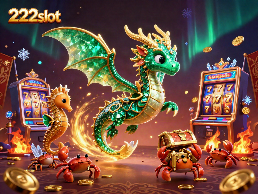 Menangkan jackpot besar di slot 222slot yang dikelilingi oleh naga laut 3D dan harta karun.