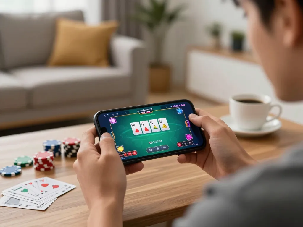Engaging online poker game on smartphone showcasing 789win with vibrant graphics and strategic betting.