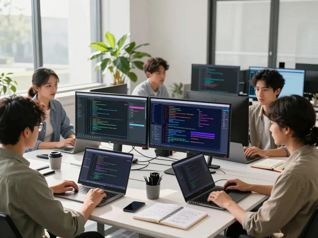 Dynamic workspace of a diverse team using image to prompt ai for advanced AI development.