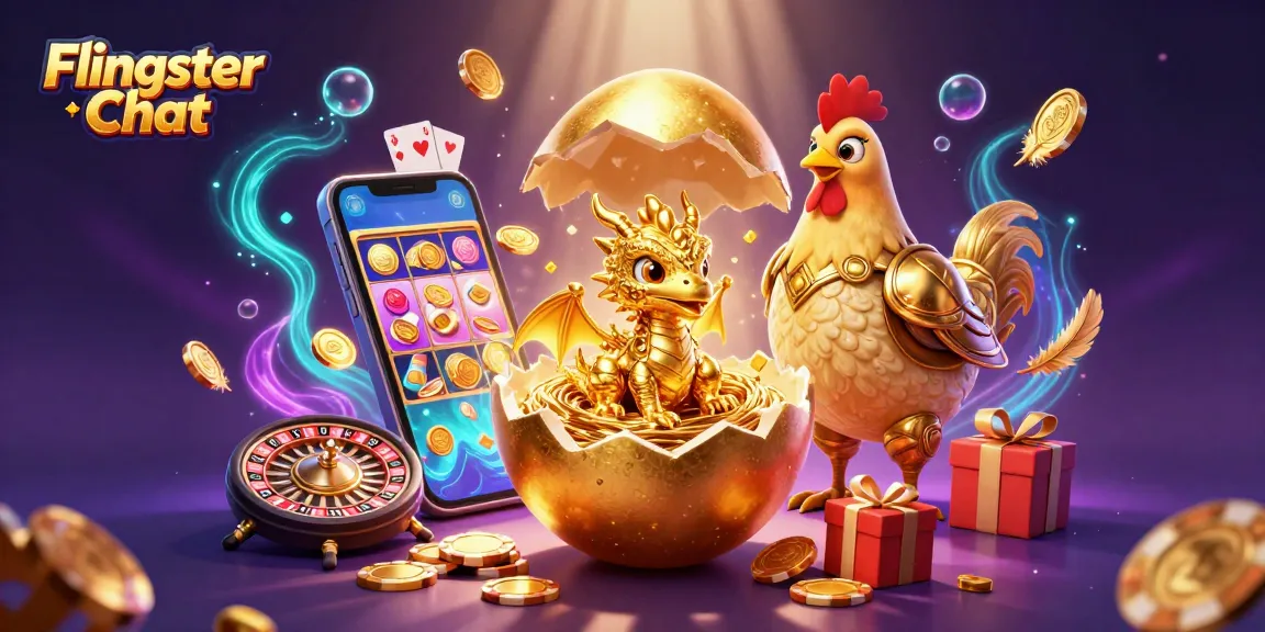 Experience Flingster Chat with a golden dragon guarding poker chips and vibrant casino elements.