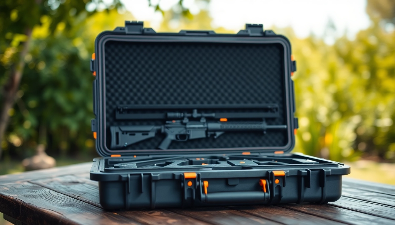 Showcase of a Pelican gun case for sale featuring an organized interior and sleek exterior.