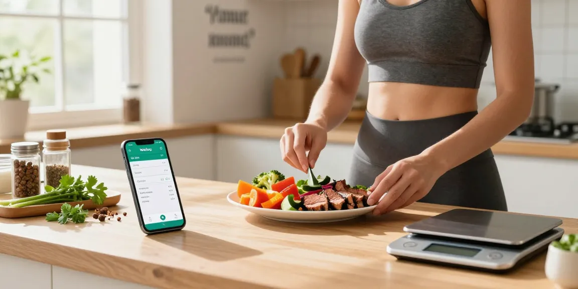 Engaging kitchen scene featuring the best nutrition app with a person preparing a healthy meal.