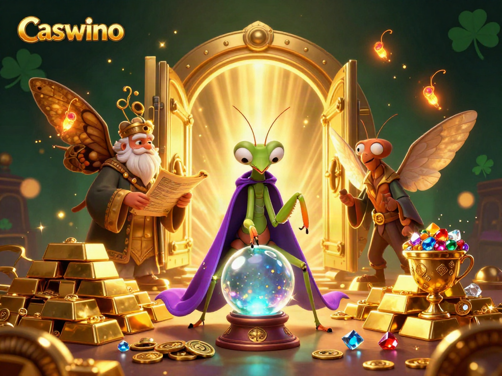 Engage with the Caswino experience by winning golden treasures from this enchanting casino scene.