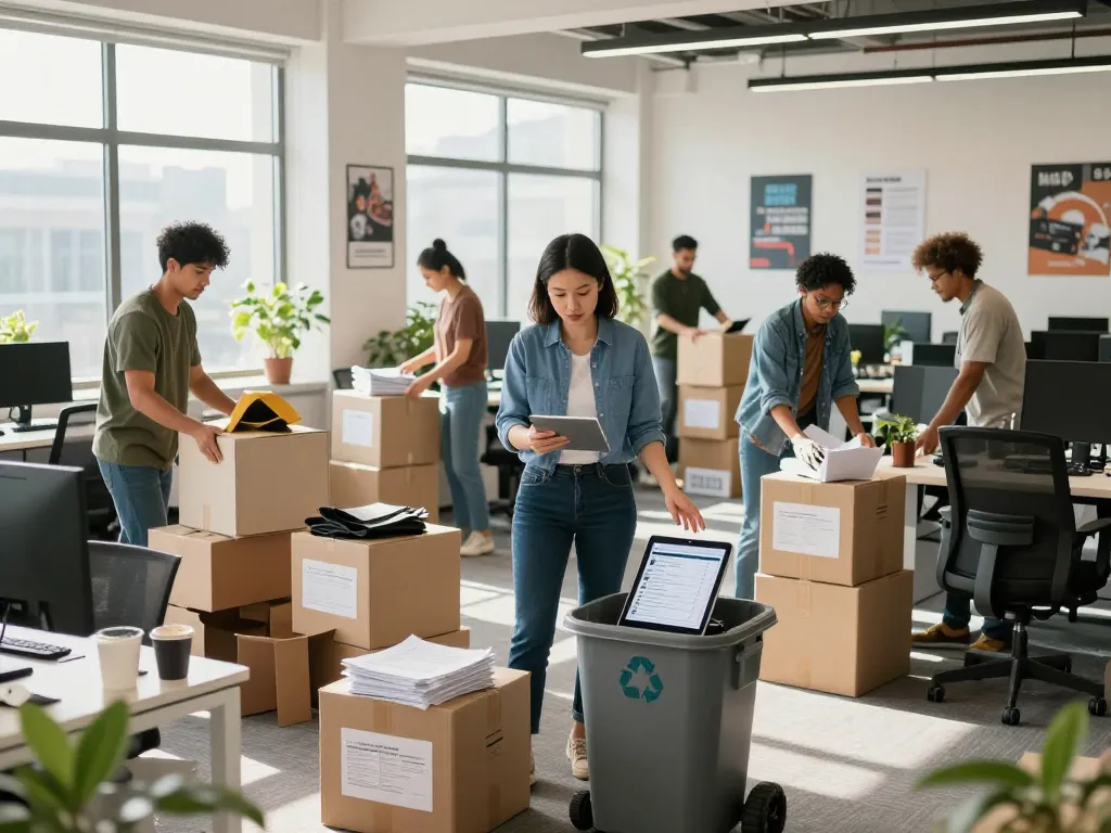 Professionelle Entrümpelungssitzung in Wien, das Entrümpelung Wien-Team organisiert den Büroraum effizient.
