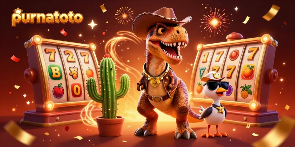 Menangkan jackpot di purnatoto dengan dinosaur T-Rex bertema kasino yang meriah.