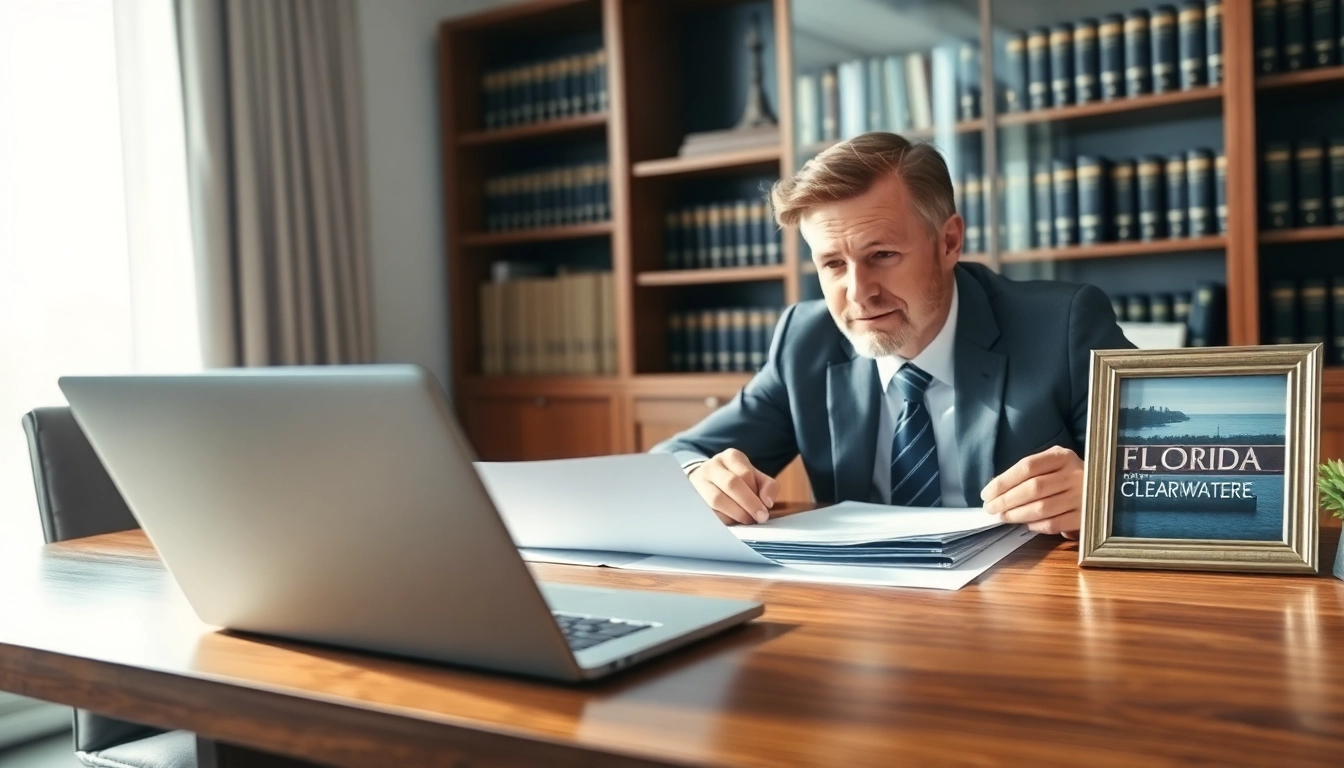 Clearwater truck accident lawyer consulting with a client in a modern law office setting.