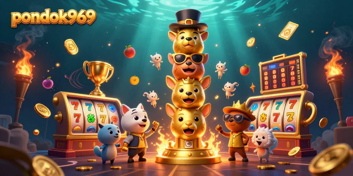 Pondok969 captivates players with a vibrant 3D casino experience showcasing colorful slot reels.