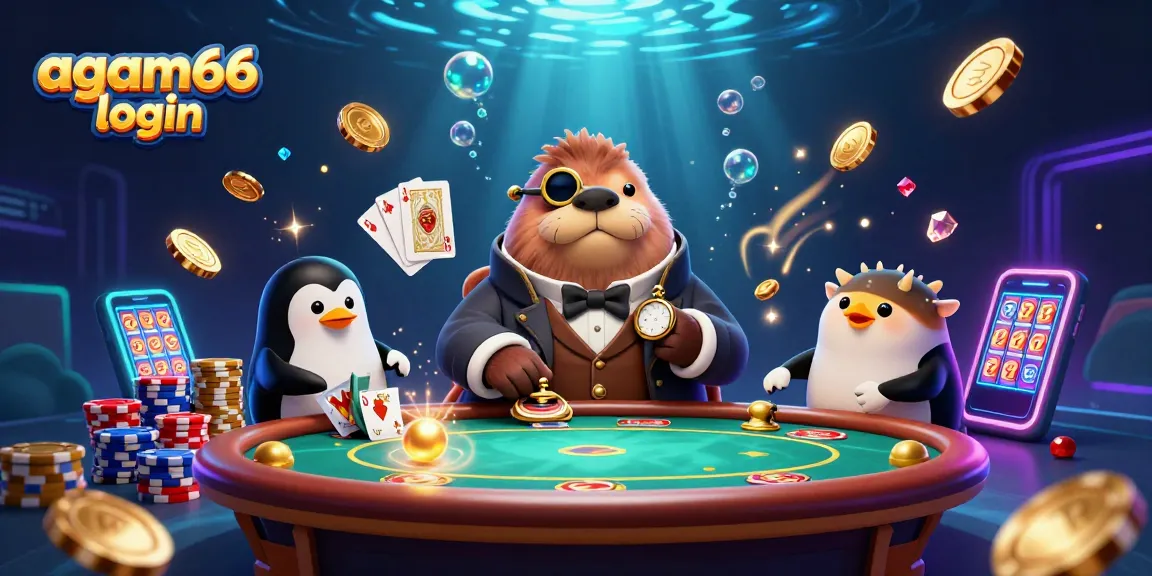 Play and win at AGAM66 login with a vibrant 3D casino scene filled with poker fun.