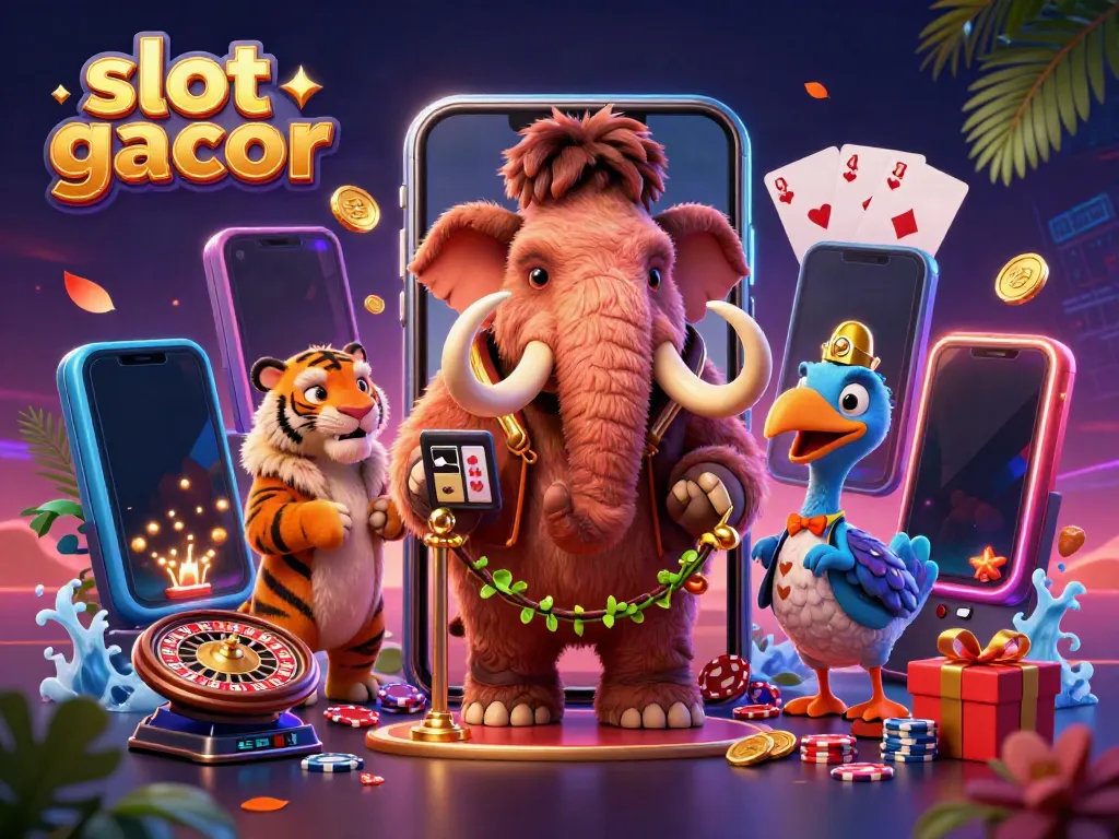 Engaging illustration of slot gacor featuring a woolly mammoth bouncer and unique gaming elements.