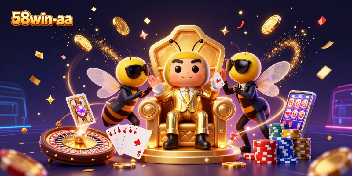 Engage in thrilling gambling action with 58win-aa's dynamic casino scene featuring animated characters and vibrant elements.