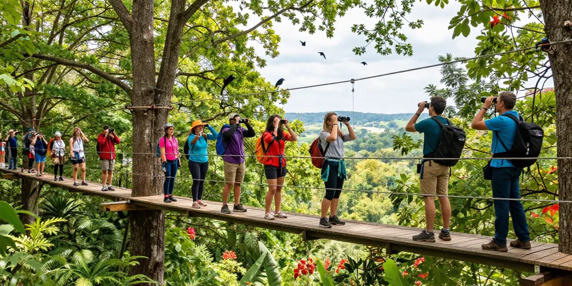 Treetop Walkway with visitors exploring lush greenery and wildlife.