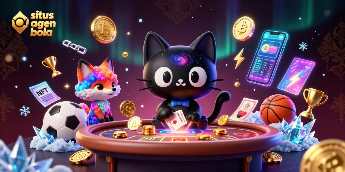 Situs agen bola scene featuring a black hole cat and nebula fox amidst vibrant betting elements