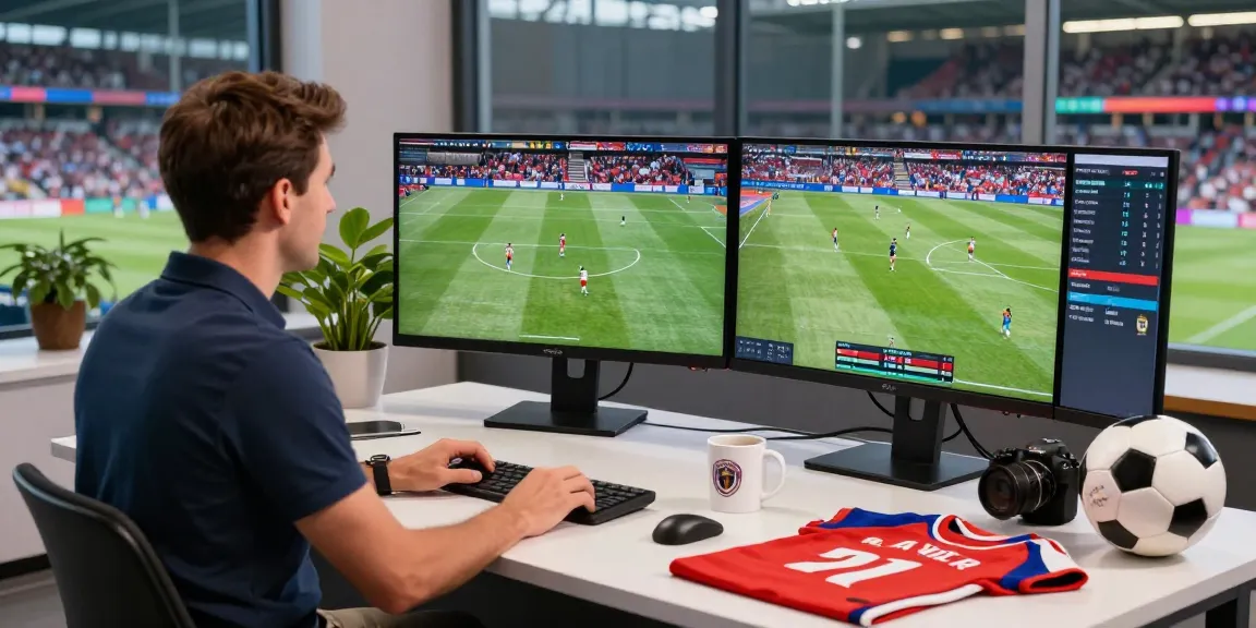 Sports analyst discussing koora live match updates in a dynamic studio.