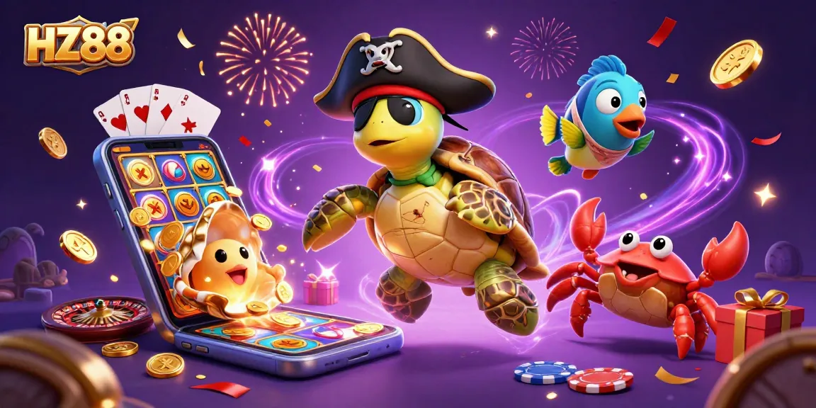 Experience dynamic gaming action at HZ88 with vibrant casino elements and engaging characters.