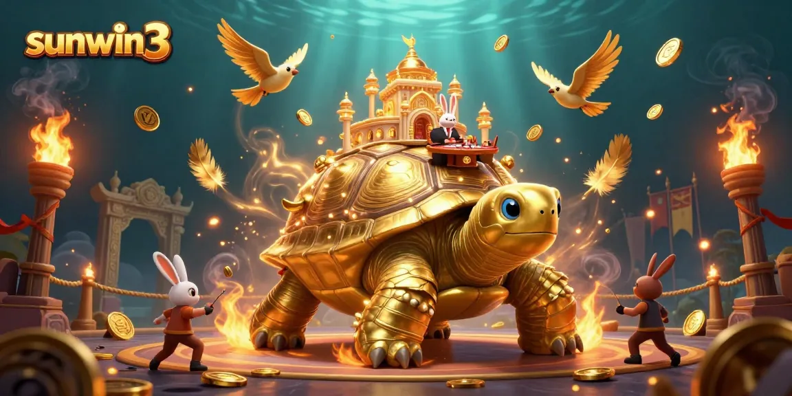 Experience thrilling gameplay with sunwin3 at a vibrant casino scene featuring golden tortoise and rabbit dealer.
