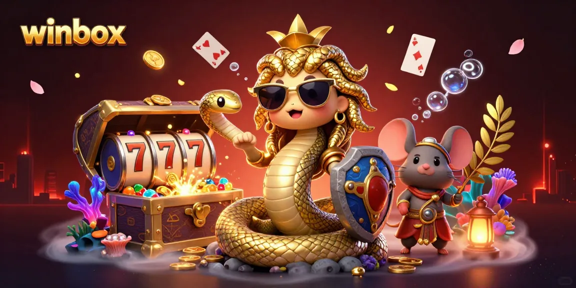 Winbox platform featuring exciting game elements like slots and coins in a captivating 3D scene.