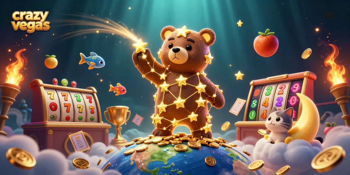 Crazyvegas showcases exciting slot reels and gaming elements in a vibrant 3D scene filled with action.
