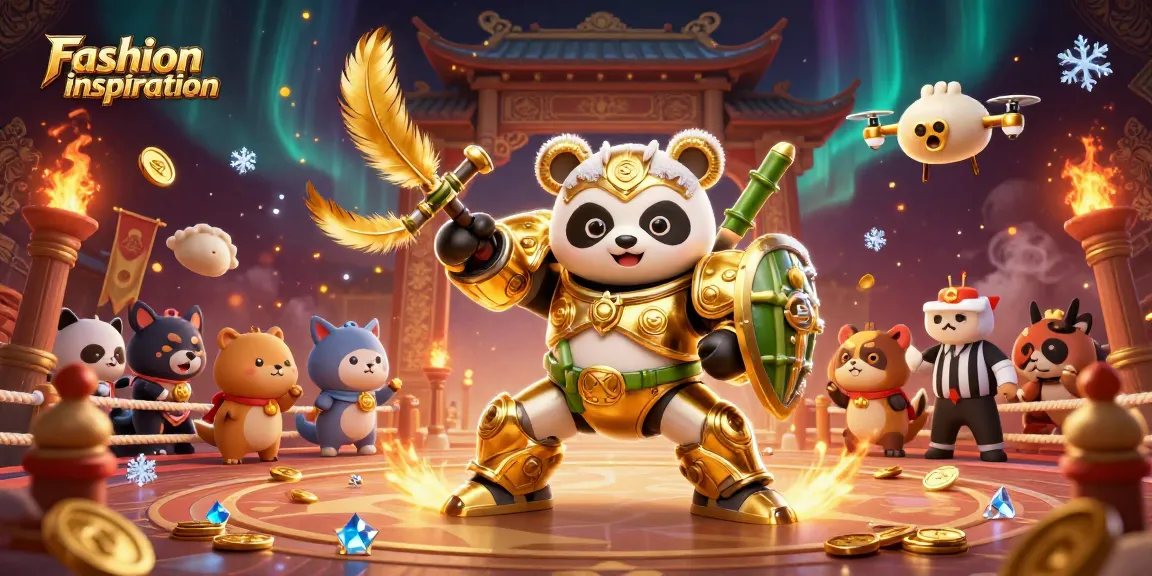 Engage with Fashion inspiration in a bustling casino arena featuring a panda in mech-suit and dynamic game elements.